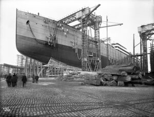 RMS Baltic under construction, launched 1903 (public domain image)