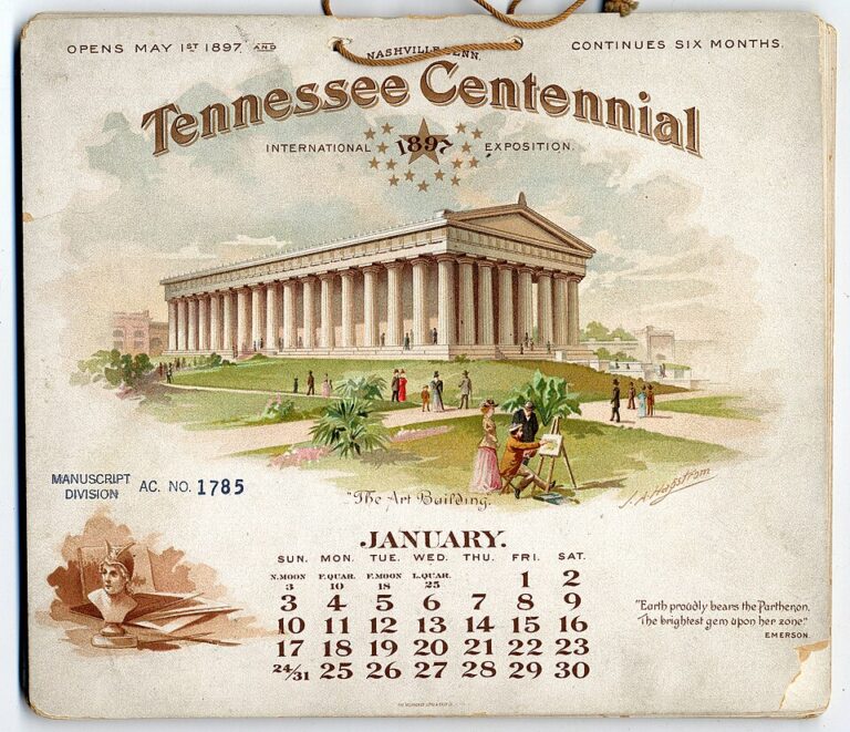 Full-scale replica of the Parthenon at the 1897 Tennessee Centennial Exposition, symbolizing Nashville’s identity as the “Athens of the South.”