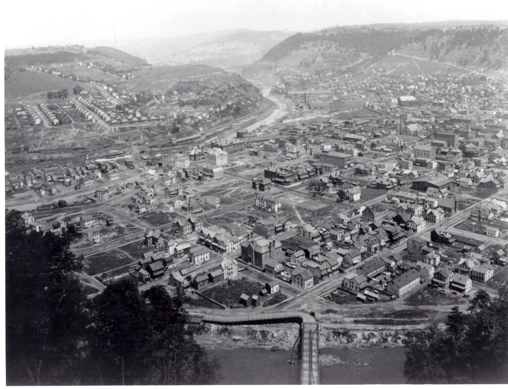 A birds eye view of the damage from the Johnstown Flood.
